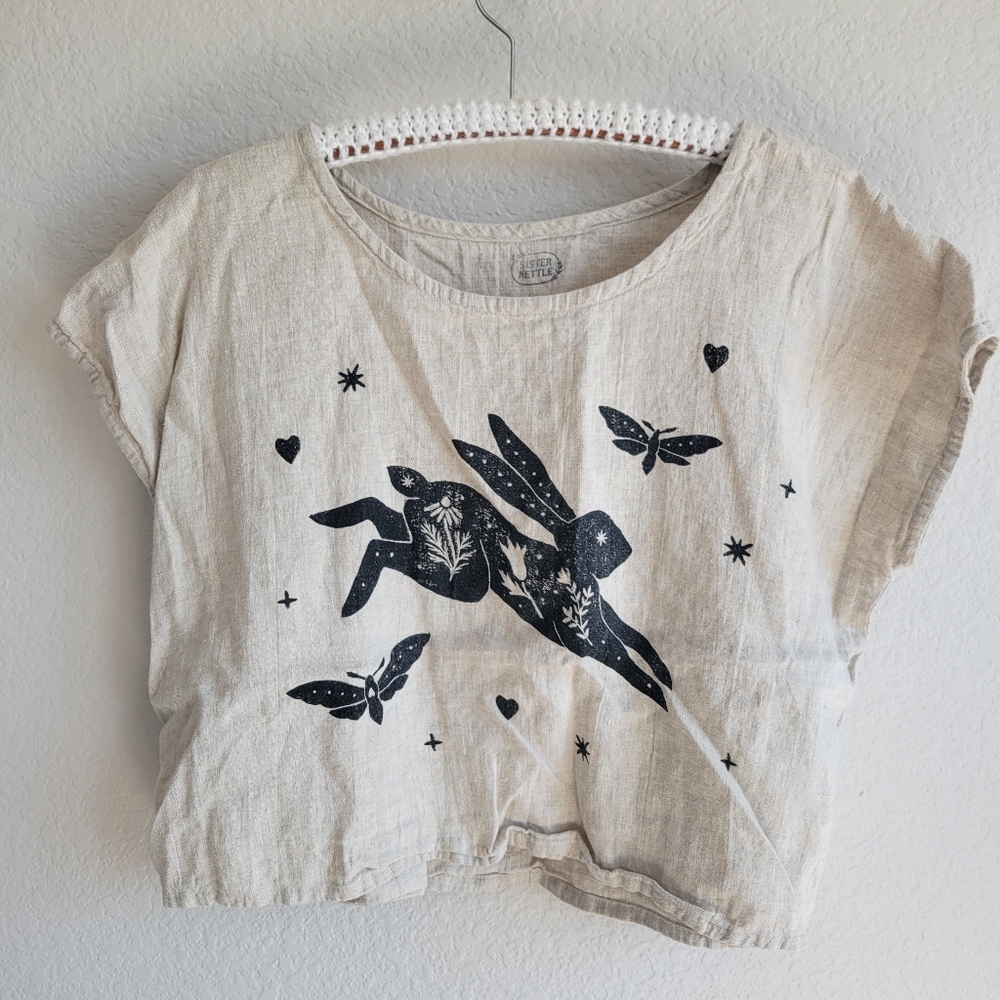 Sister Nettle Linen Crop Top Natural Color Womens Small/medium